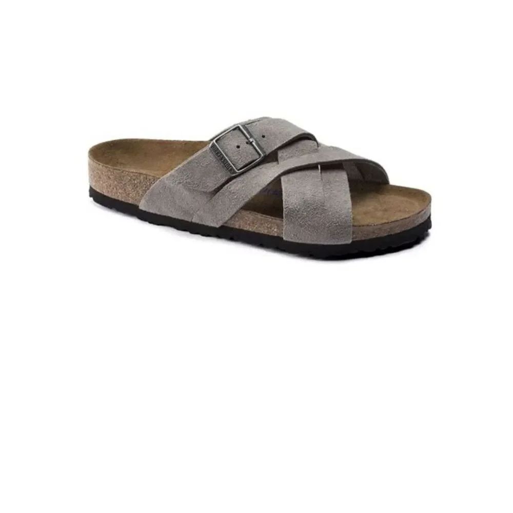 NEW Birkenstock Lugano Sandals Mens 44 US Men’s 11 Stone Coin Gray Buckle Straps